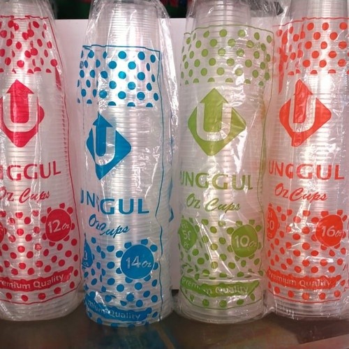 GELAS PLASTIK UNGGUL 10oz/12OZ/14OZ/16OZ ( ISI 50PCS ) gudang