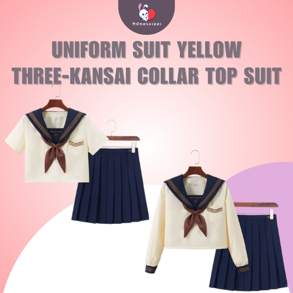 (MGL) - 4 - uniform suit yellow three-Kansai collar top suit setelan rok pendek seragam JK warna kun
