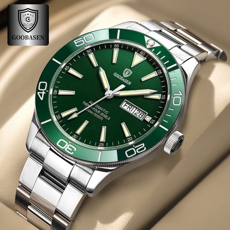 

Jam Tangan Pria Guberson Green Submariner Kalender Skeleton Belakang Transparan Jam Tangan Mekanik Tiruan