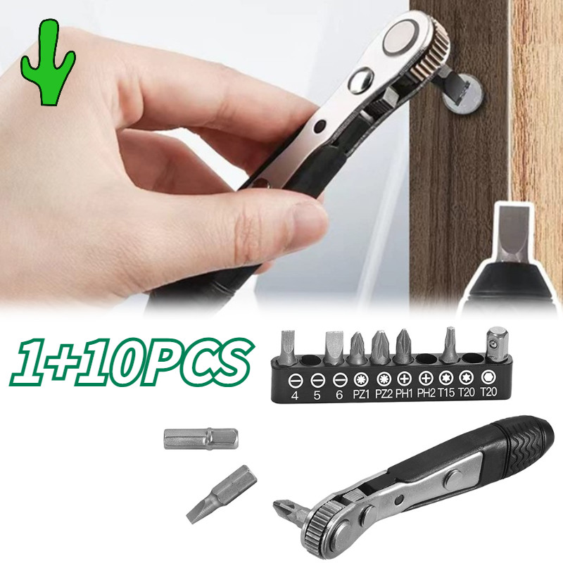1+10PCS Obeng Set Ratchet Plus Minus Bintang Mata Obeng Set/Ratchet Plus Minus Bintang Mata Obeng