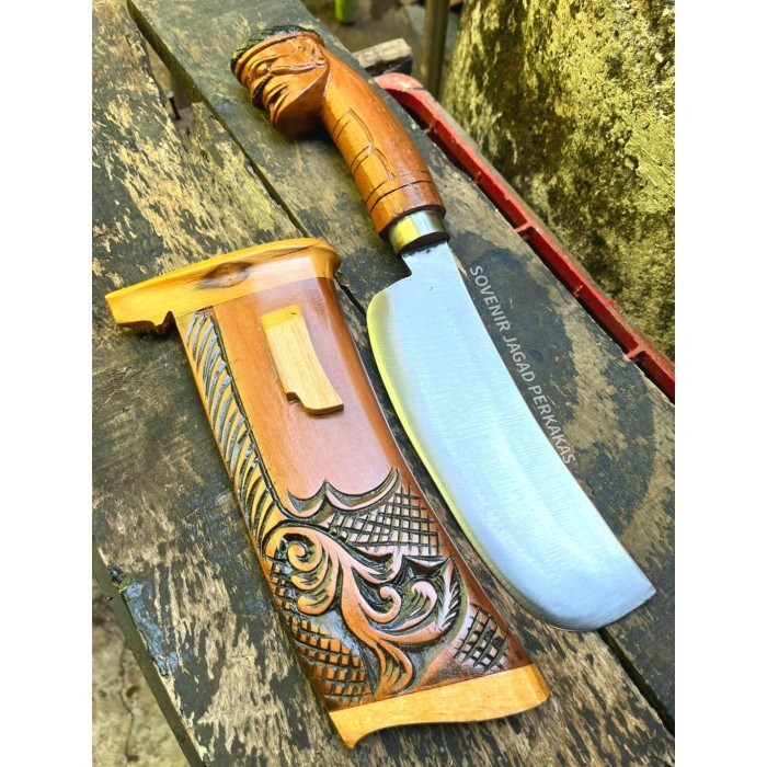 GOLOK CINCANG CEPOT HAMBALANG BAJA PER ASLI KAYU UKIR WAYANG