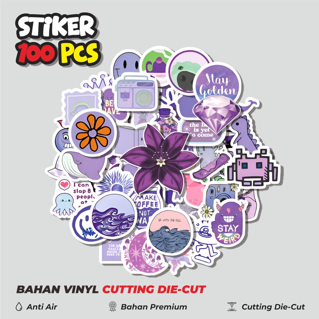 

Terbaru! 50 pcs Stiker Fresh Purple Series [Seri Ungu Segar] Dekorasi Lucu Kreatif untuk Notebook, Skateboard, HP