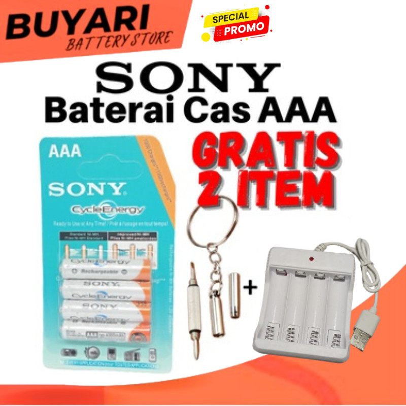 DAPAT CHARGER Baterai AAA Sony Isi 4 Cas Rechargeable Charger Batre Cas AAA dan Charger Batrai Recha