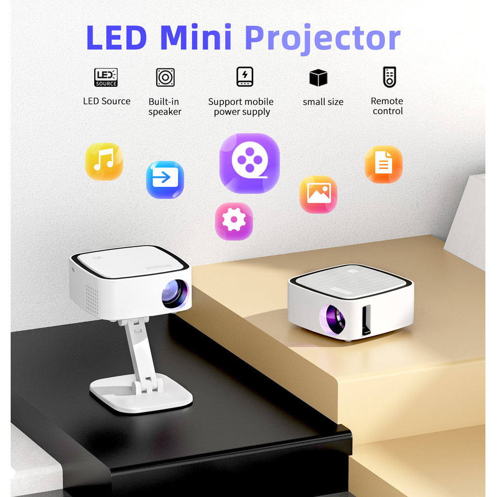 ROCKWARE T3 Proyektor Mini Portable Mirroring Android iOS Bluetooth TypeC USB HDMI Digital Keystone 