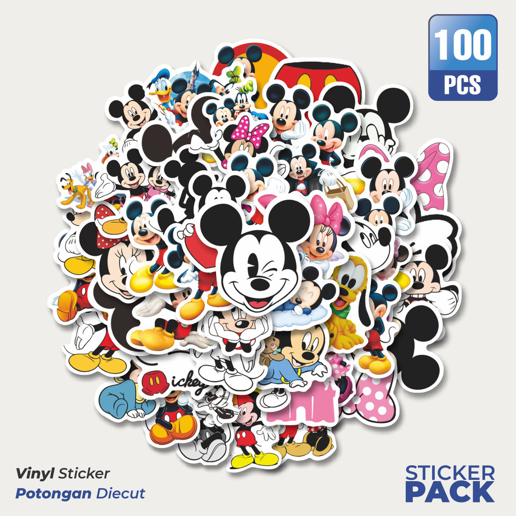 

100 PCS STIKER Kartun Mickey Mouse Waterproof Aesthetic- Untuk Laptop, Motor, dan Helm - Paper Stationery Pack