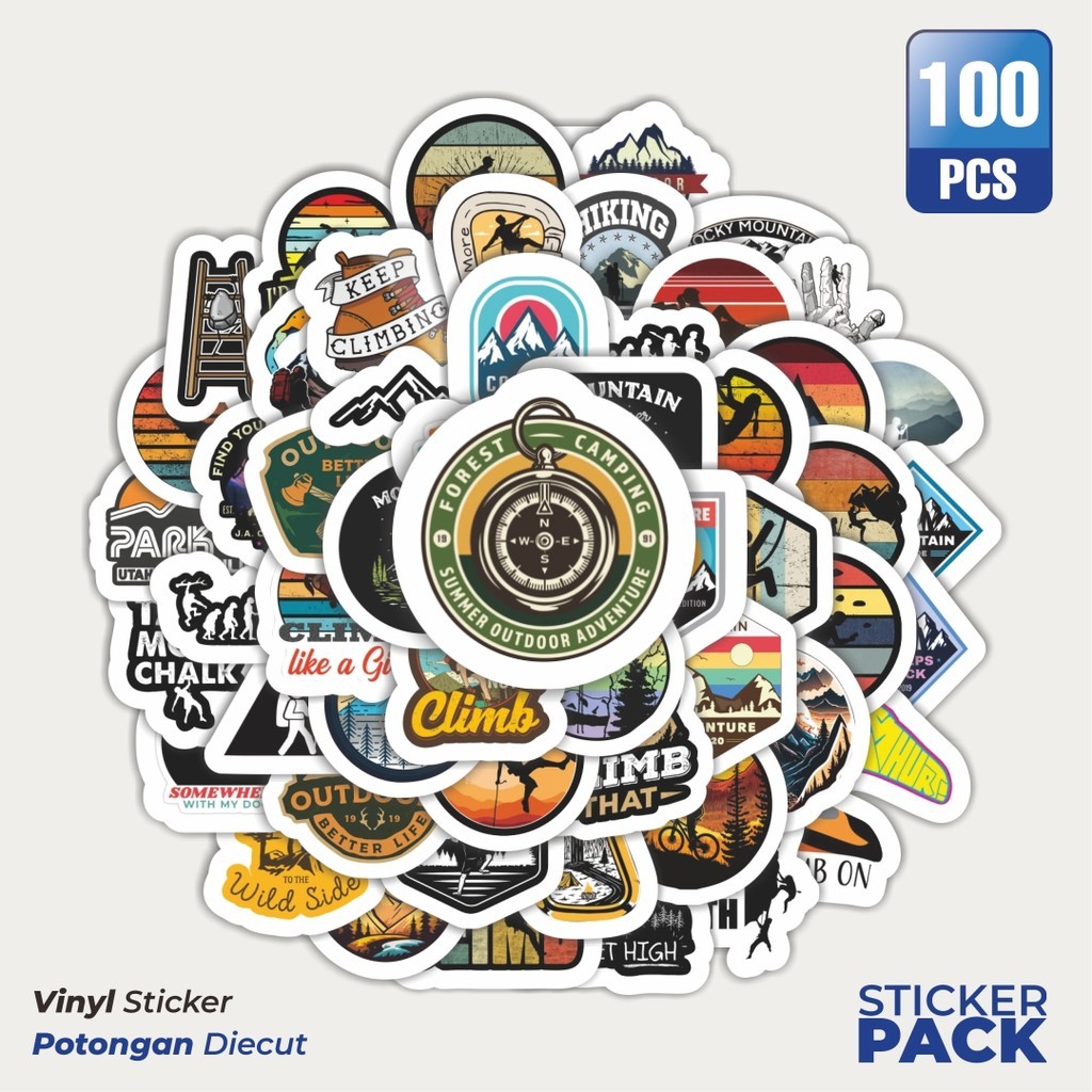 

MURAH 100 PCS Stiker Outdoor Logo Adventure Waterproof Aesthetic- Untuk Laptop, Motor, dan Helm - Paper Stationery Pack