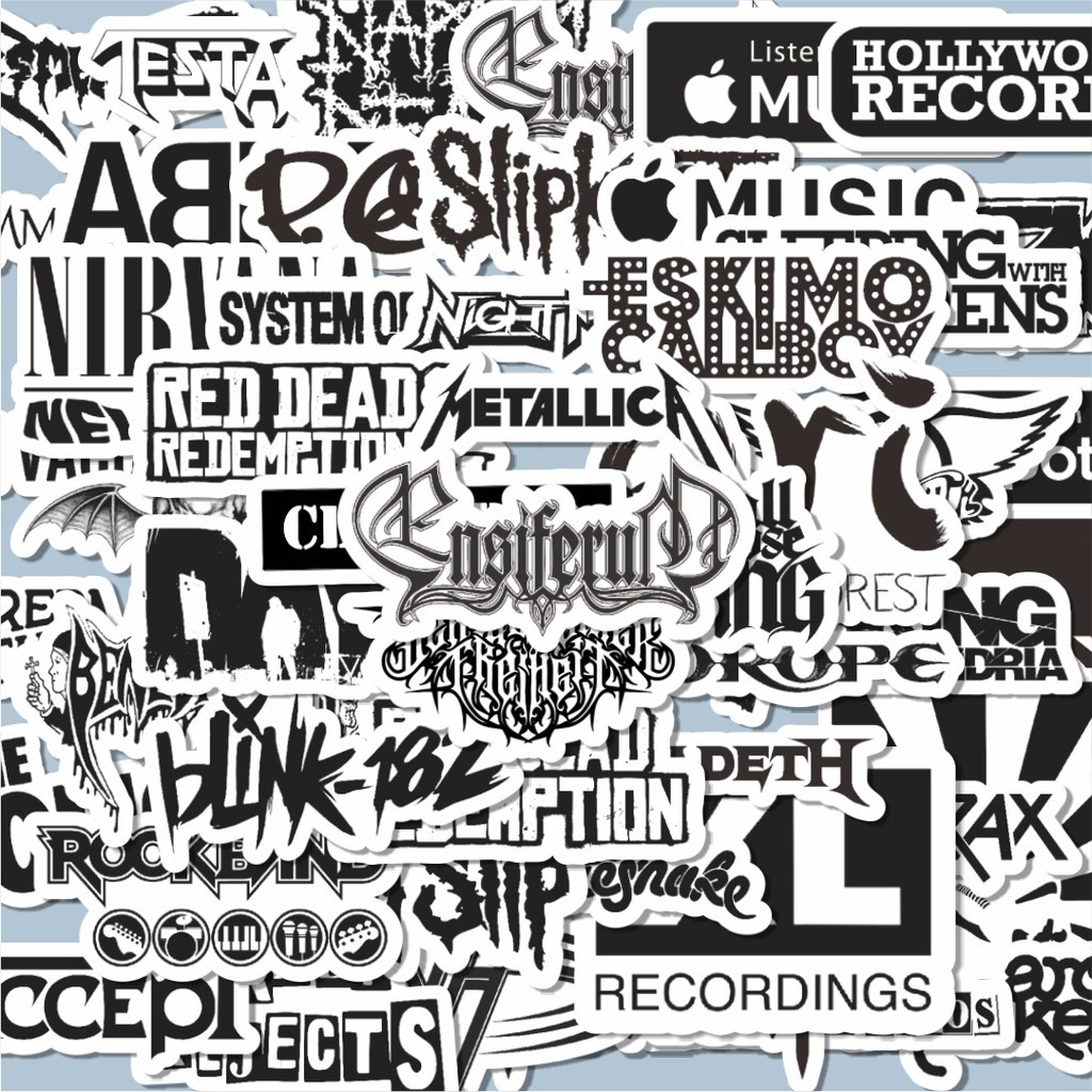 

100PCS Lucu Stiker Random Logo Band Black & White Versi 1 Stiker Aesthetic Stiker Anti Air Stikers Berperekat Waterproof sticker decal buat Motor Helm Buku Journal Koper Casing HP Laptop Botol Minum Hadiah anak