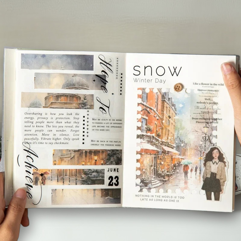 

50piece Wanderlust Memo Notebooks Material paper Writing Pads Vintage Travel Background Journal Stickers with Scenic Landscapes