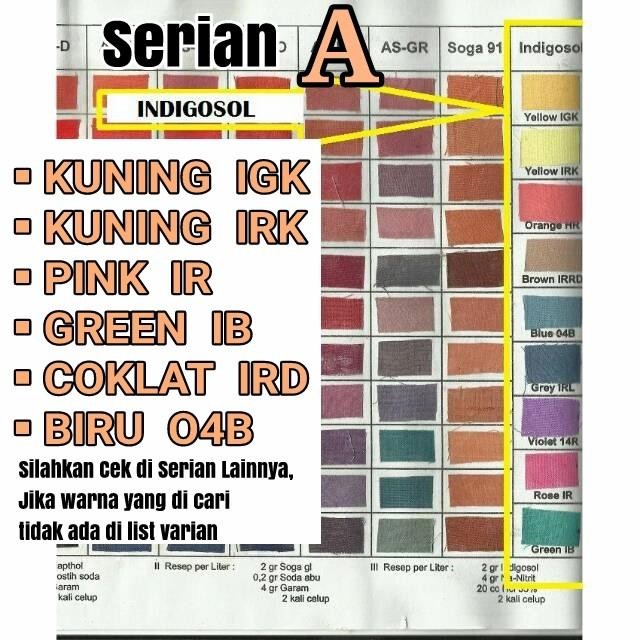 

PEWARNA INDIGOSOL (25GR)/ PEWARNA BATIK/ PEWARNA INDIGOSOL - SERIAN A
