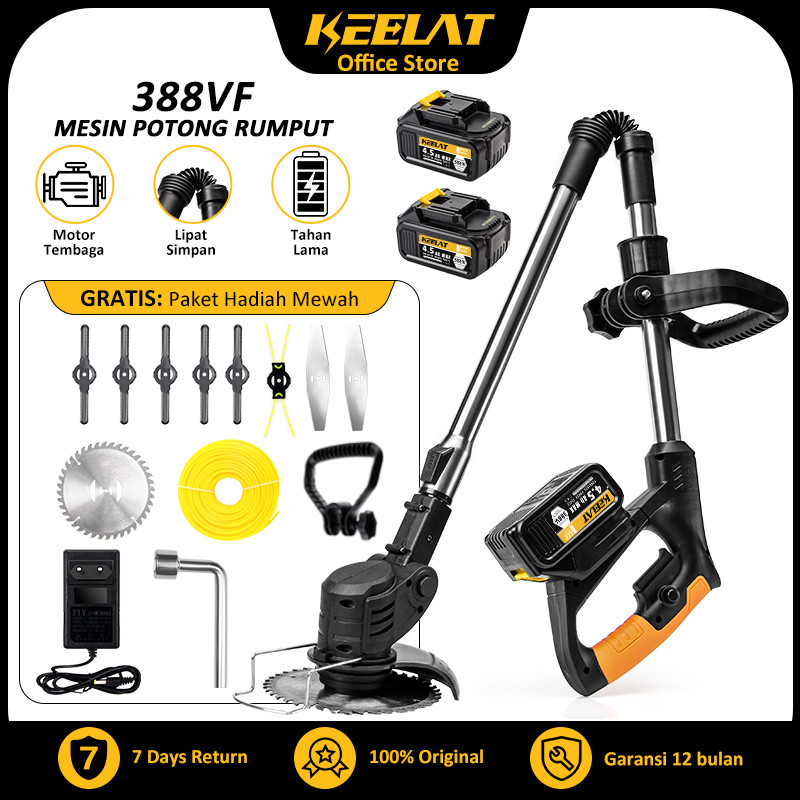 KEELAT 388V/288V/188VMesin Potong Rumput  Listrik Pemangkas Rumput dengan Baterai Li-ion MT Baterai