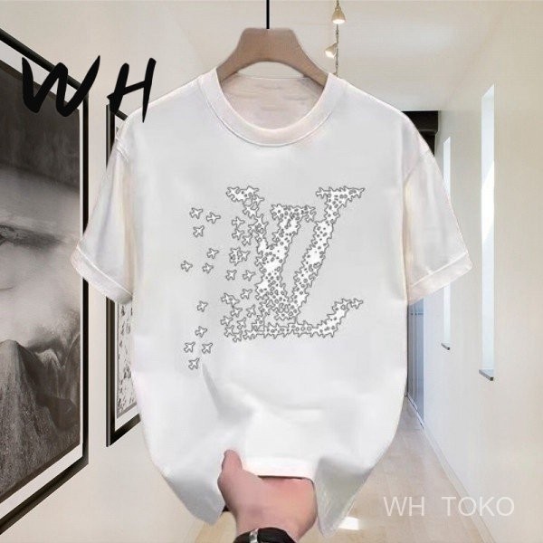 WH Outlets LV Bunga Patah Louis Vuitton Original 100% Cotton Heavyweight Baju Kaos Fit T Shirt Pria 