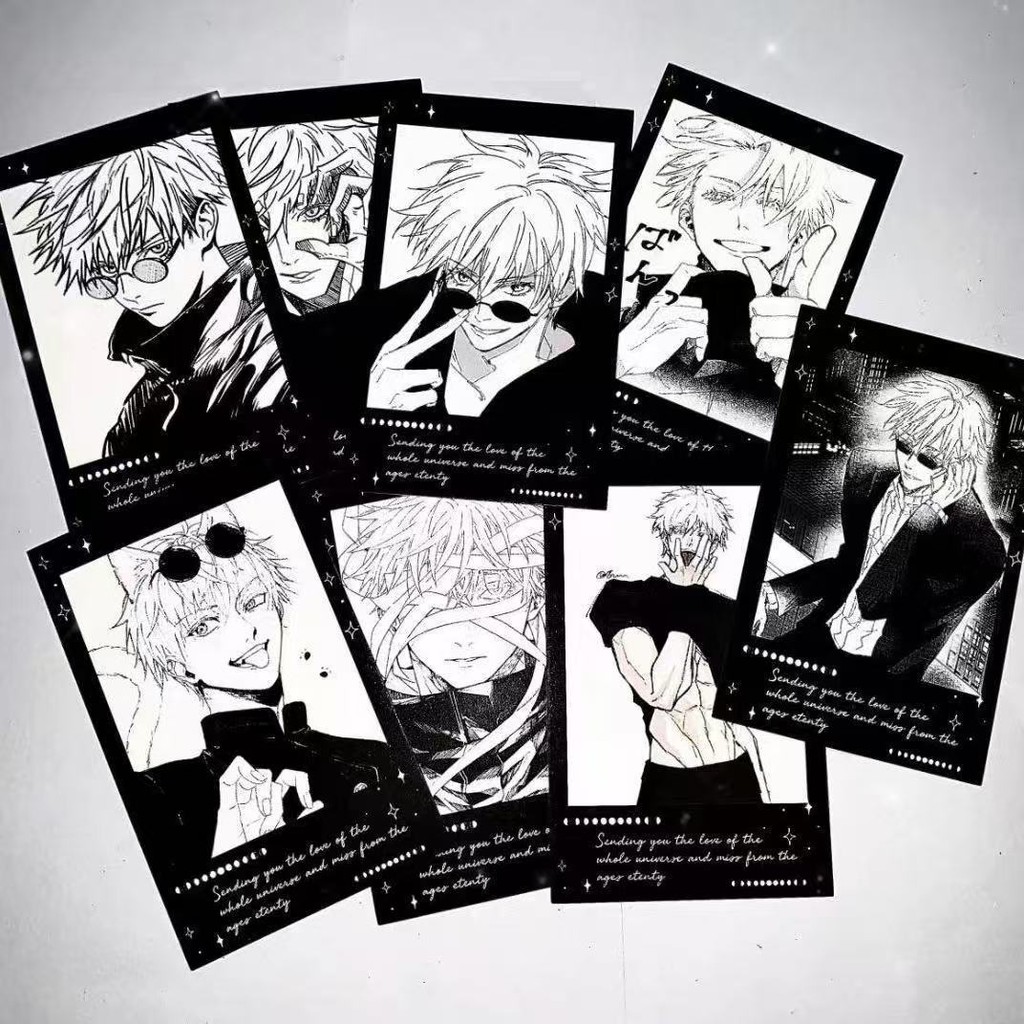 

6Pcs Black White style Anime Card Cute Cosplay Rounded Corners LOMO Card Postcard Gifts