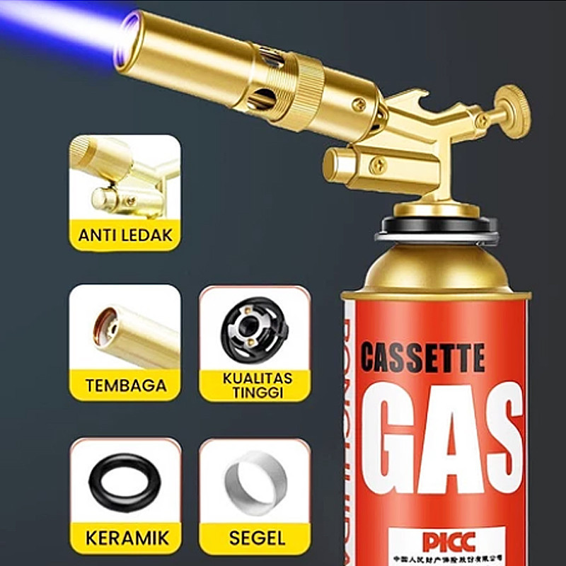 Flame Gun Gas Torch Portable Kepala Gas Blow KuninganDual Api Kepala Las Manual Portabel Tipe Lengka