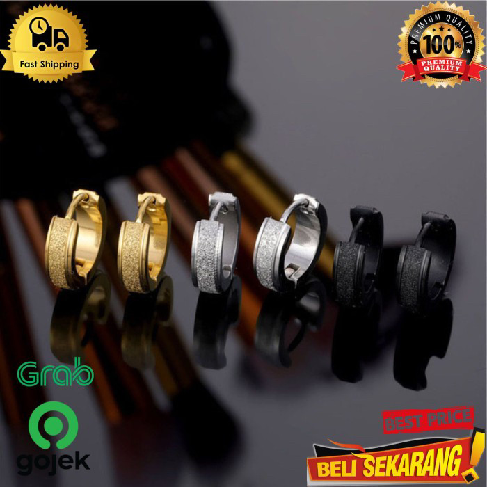 Anting tindik pria hitam silver titanium anti karat pasir simple ,/ anting tindik / anting pria / an