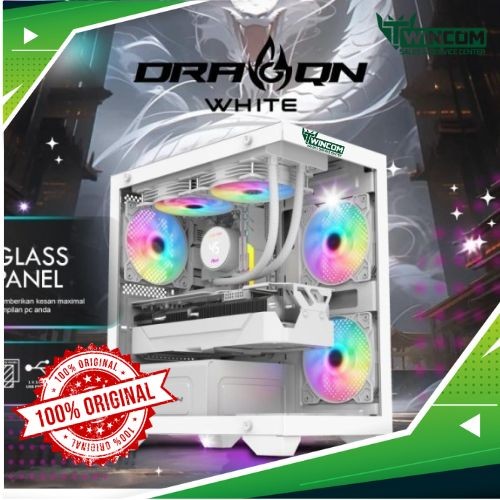 Casing Pc Gaming DRAGQN Dragon 350 Varro Prime Free 3 Fan RGB - Hitam & putih