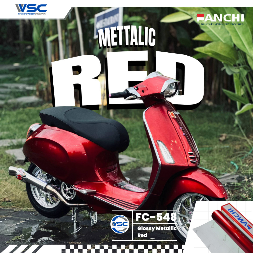 Stiker Skotlet Merah Metalik Candy Red Metallic Glossy Fanchi Premium Wrapping Motor Mobil 45 CM & 5