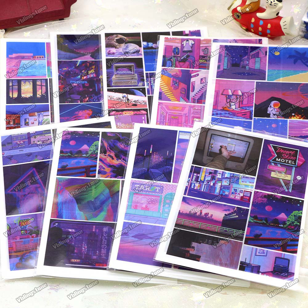 

4 Sheets Vintage Stickers Aesthetic Vaporwave Washi Paper Scrapbooking Stickers for Diary Notebooks Stationery
