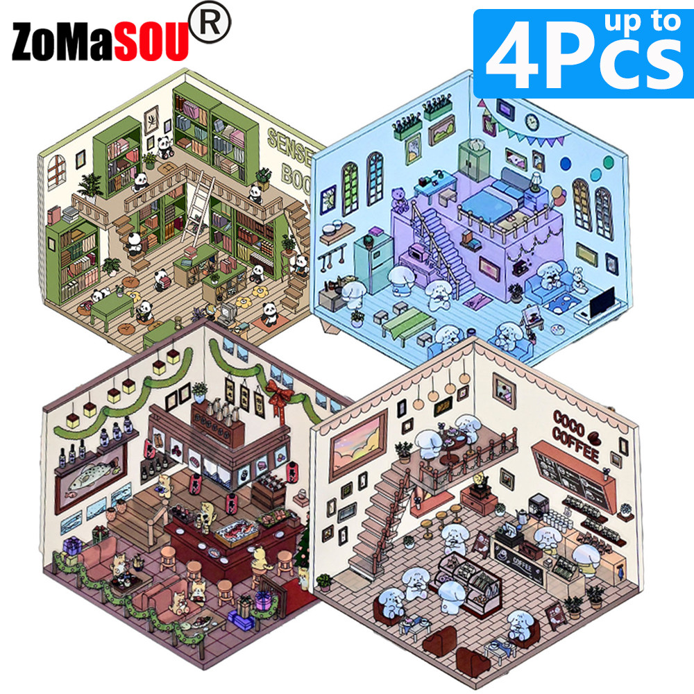 

1-4Pcs Interest Sticker 3D Cute Cartoon Pocket Diy Scene Landscaping Decor Sticker Stacking Pasting Gift for Kid Child Student