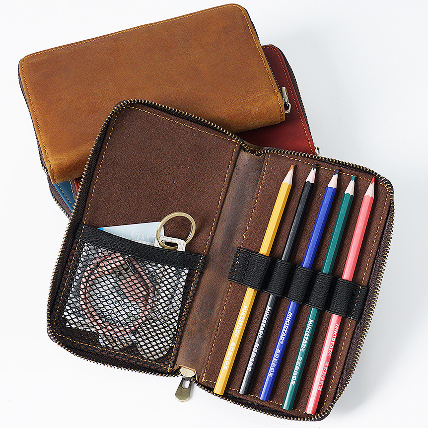 

Leather handmade Pen Organizer Office School Supplies Kits Accessories Retro Cowhide Large Capacity Multifunctional Pencil Case