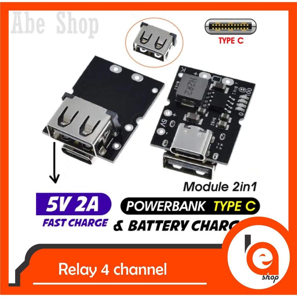 Abe Kit Modul Power Bank USB Type-C Fast Charger Step Up Baterai Lithium Output 5V 2A