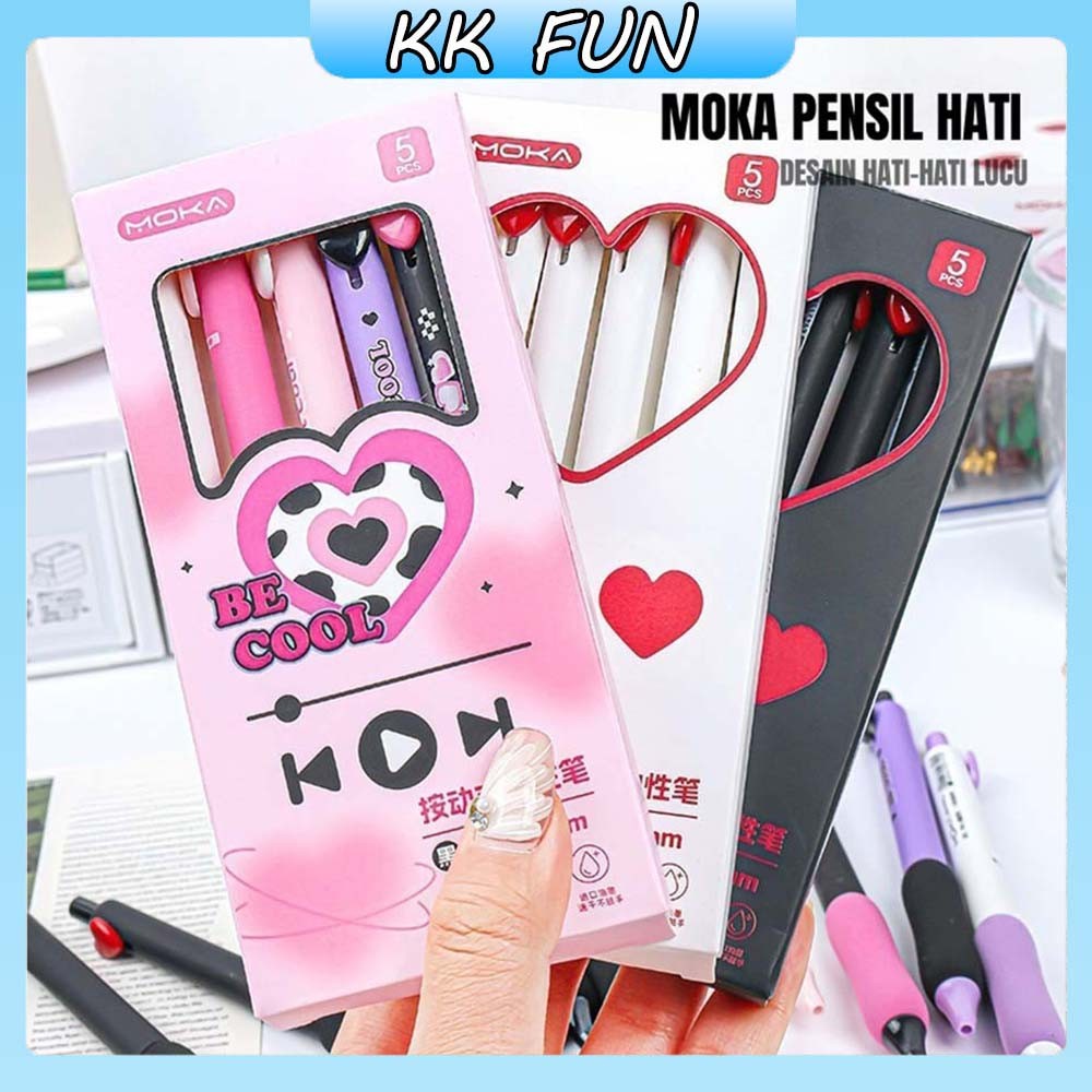 

【5pcs】Set Pulpen Gel Lucu Heart Pen Kawaii Aesthetic 0.5mm Pulpen Lucu Retractable Gel Pens Pen Mekanik Tinta Hitam