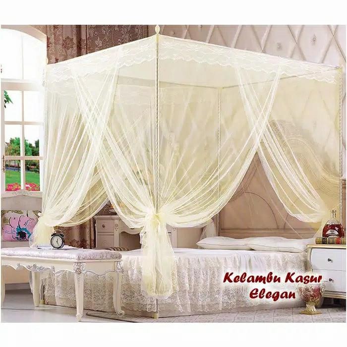 Kelambu Kasur Elegan Mewah Lengkap Penyangga 4 Kaki Besi - Kuning