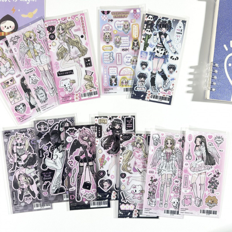 

Cartoon Cute Sweet Cool Girl Angel With Demon Character Stickers Hand Account Diary Planner Scrapbook DIY Decorative Stickers
