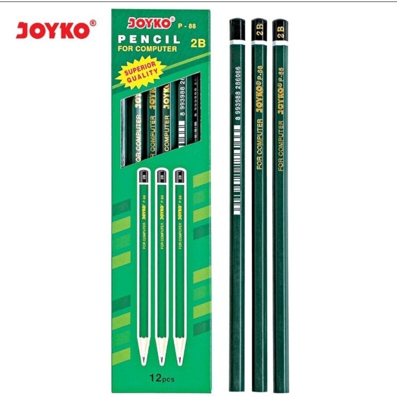 

[1 Pak Isi 12] Pencil 2B Joyko P-88 Hijau / Pensil Kayu Komputer Ujian Lusinan