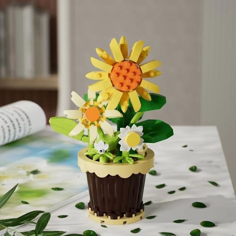 Mainan Blok edukatif anak  DIY Flower Block Zodiak Pot Tanaman Buket Blok Bangunan Mainan Block Bric