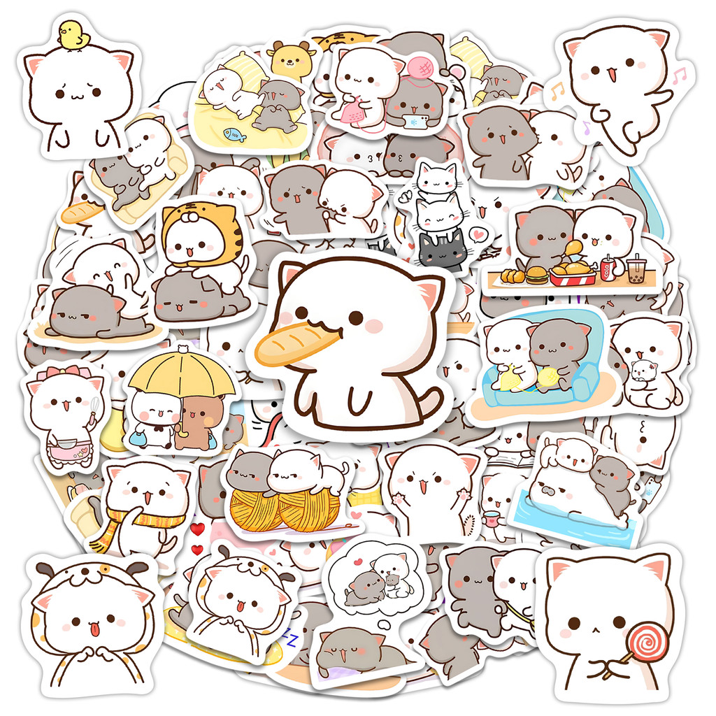 

50Pcs Cute Couple Cat Stickers Cartoon Kawaii DIY Gift Decal Doodles for Scrapbook Skateboard Luggage Phone Waterproof Stickers