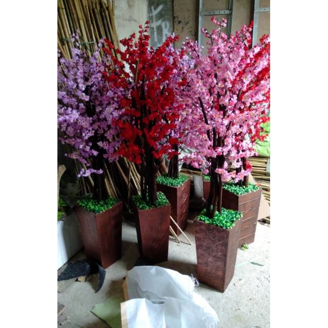 Pohon sakura bunga plastik artificial bunga hias tinggi 150 cm