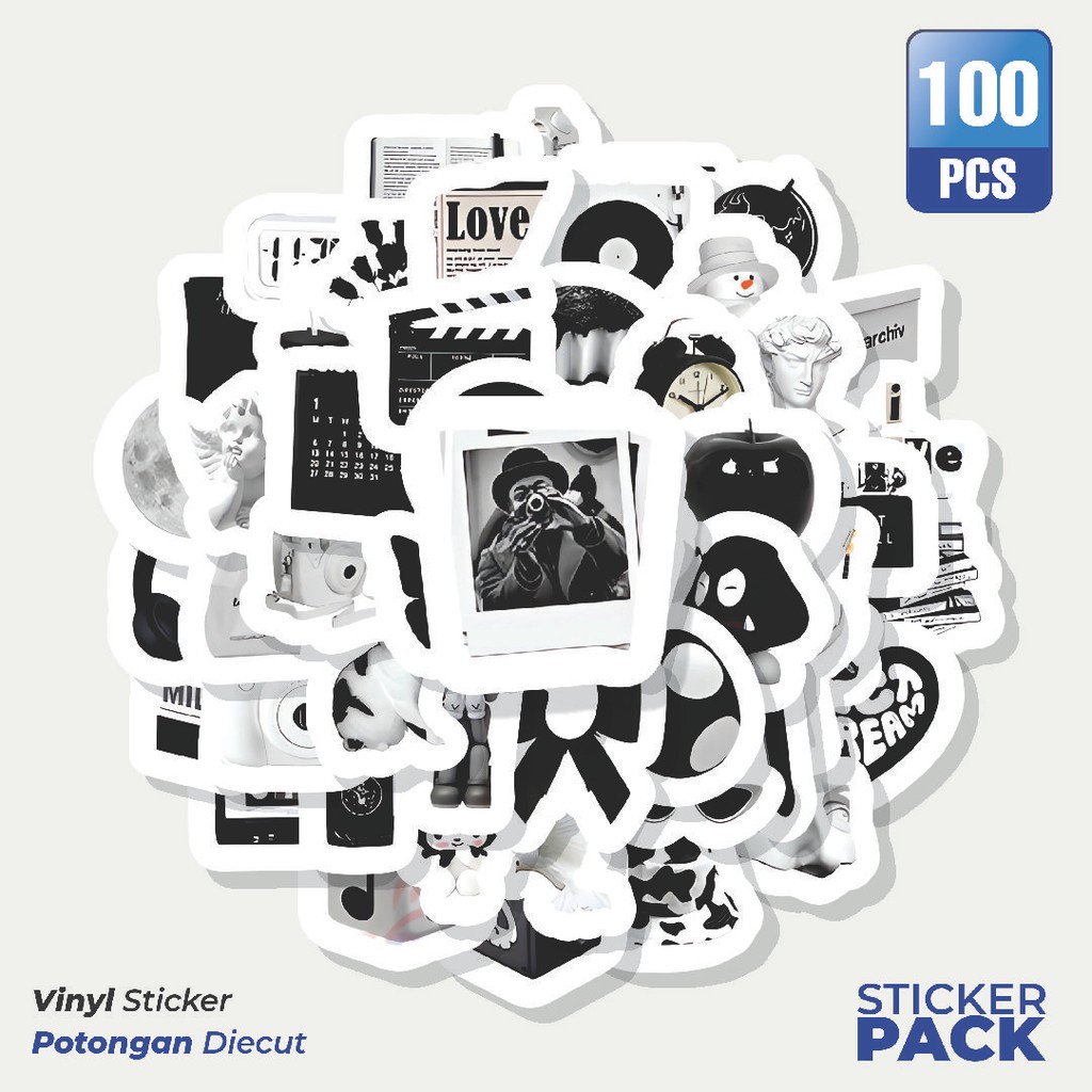 

Super Hemat! 100 PCS Stiker Nordic Classic Black & White [Klasik Nordik Hitam & Putih] Waterproof Aesthetic- Untuk Laptop, Motor, dan Helm - Paper Stationery Pack