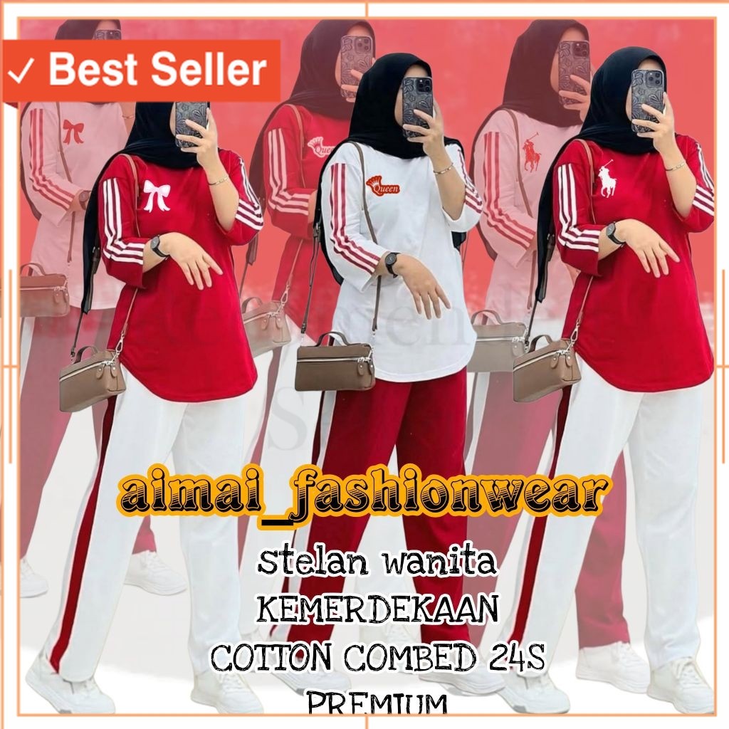 Baju Olahraga Merah Putih Kekinian / [cod]Stelan wanita Merah putih super syantik/stelan wanita olah