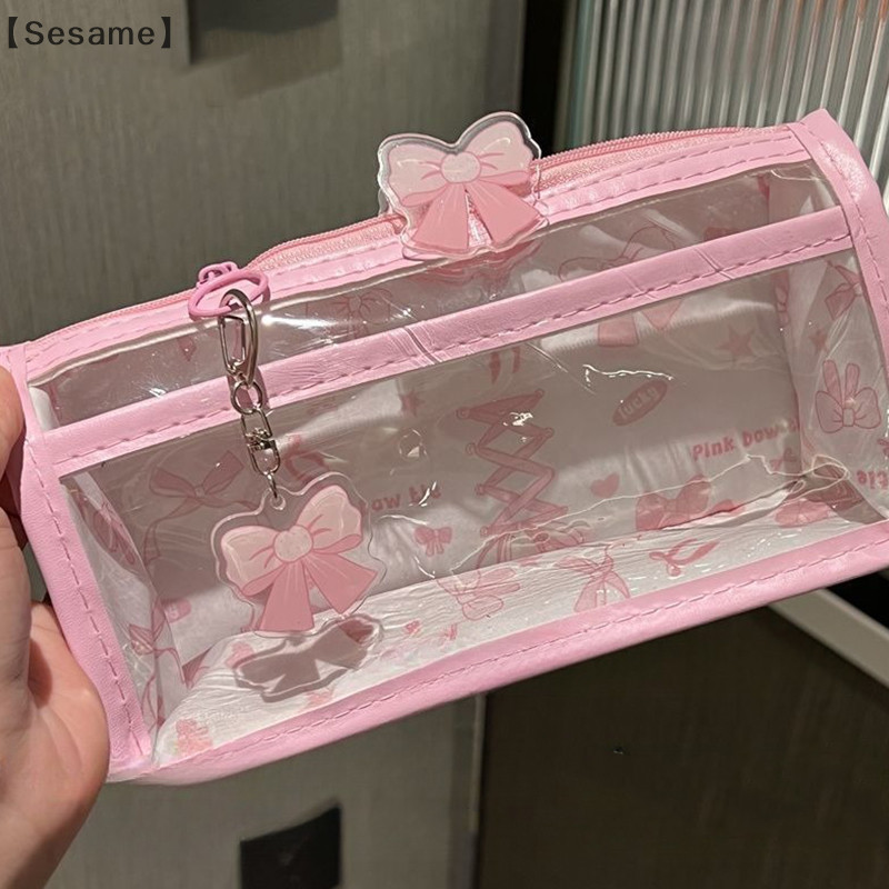 

〔Sesame〕Cartoon Translucent Pencil Case Multi-layer Vertical Large-capacity Stationery Storage Bag School Supply Cosmetic Bag