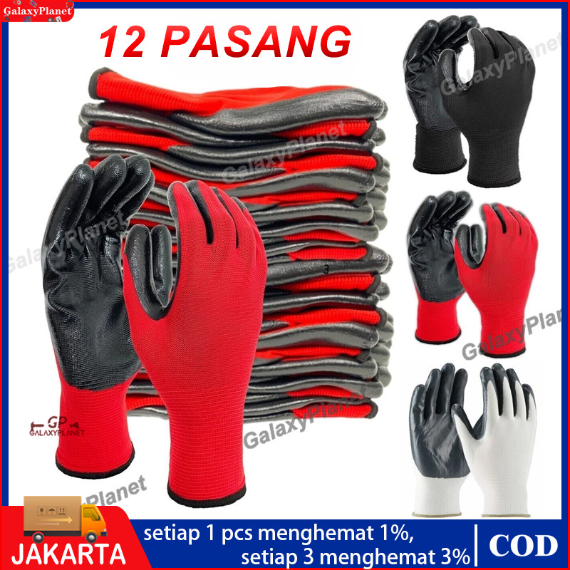 [6 Pasang] Sarung Tangan Kerja Kombinasi Katun Karet Anti Cutting Merk Lupo GROSIR