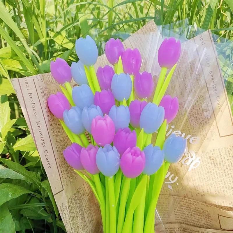 

10Pcs/Lot Kawaii Flower Tulip Gel Pen Color Changing Cute Neutral Pens 0.5mm Black Ink Writing Office School Stationery Gifts
