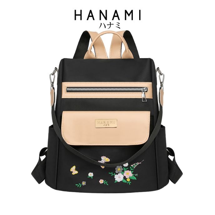 HANAMI Tas Ransel Terbaru Kantor Branded Elegan Kulit Hitam Chikara Simple Wanita TA1139B5 Remaja