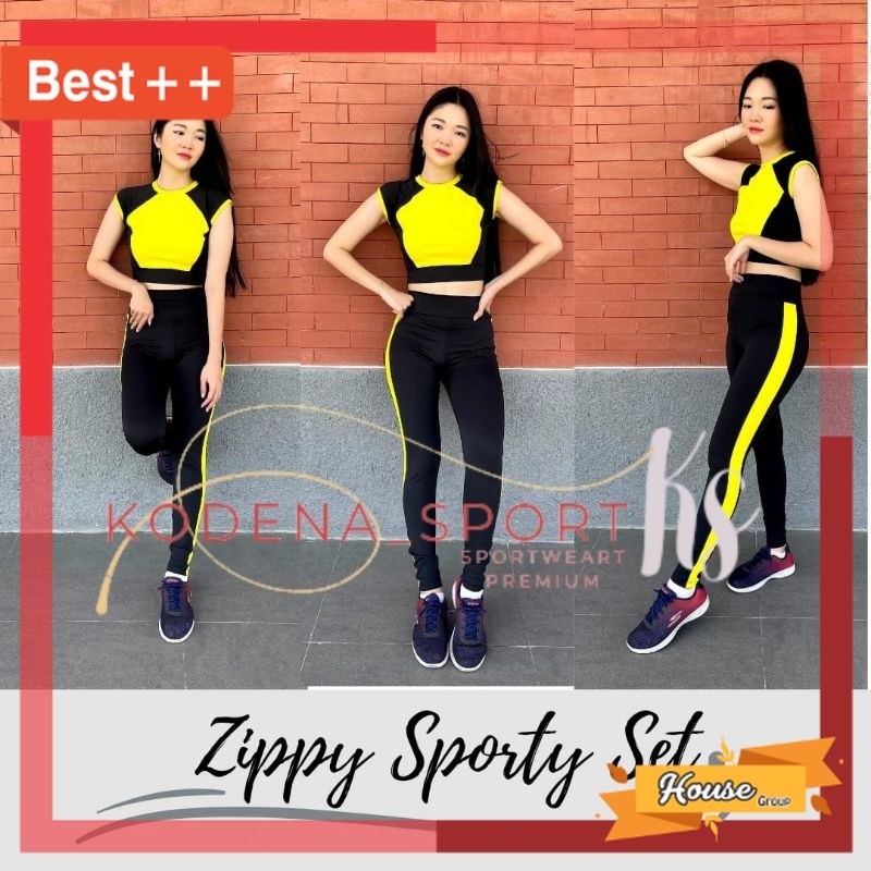 Set Crop Top wanita Bahan Super Premium/Set Senam Zumba, Gym, Aerobic/Set Zippy SportyBAJU CASUAL KE