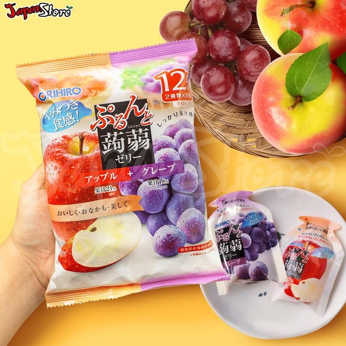 

Orihiro Konyaku Jelly Pouch : Apple + Grape 240g (12 pcs x 20 Gram) - Orihiro Apple + Grape