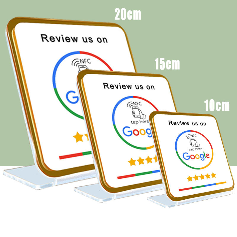 

NFC Google Review Sign NFC Scan code Acrylic Social Media Signs Google Review Plates with Stand Base Store Decorations