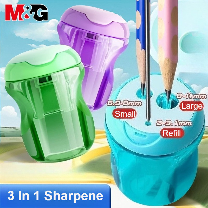 

1/3/12pc M&G 3 In 1 Pencil Sharpener with Screw Lid and Tub No Spill Compact Design for Standard and Colored Pencils Metal Blade