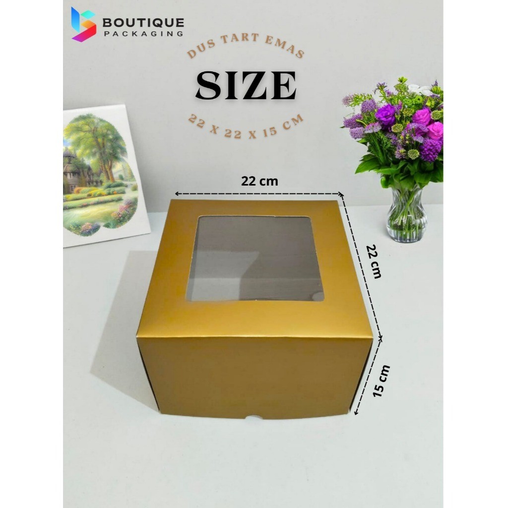 

( 5 Pcs ) Fuji box Kotak Emas Puding Cake Kue Roti Tart Bolu Chiffon 22 x 22 x 15 cm Gold Premium Jendela