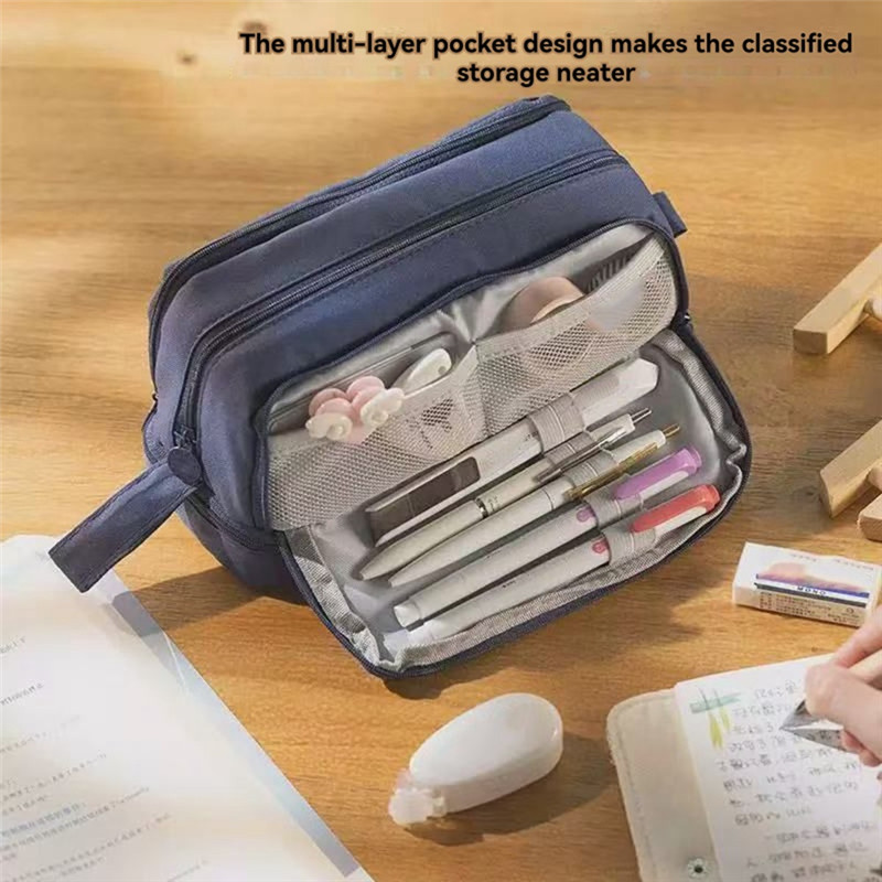 

ABZC-Large Capacity Four-Opening Pencil Case Popular Pencil Case Uniform Pencil Case Multi-Function Simple Solid Color