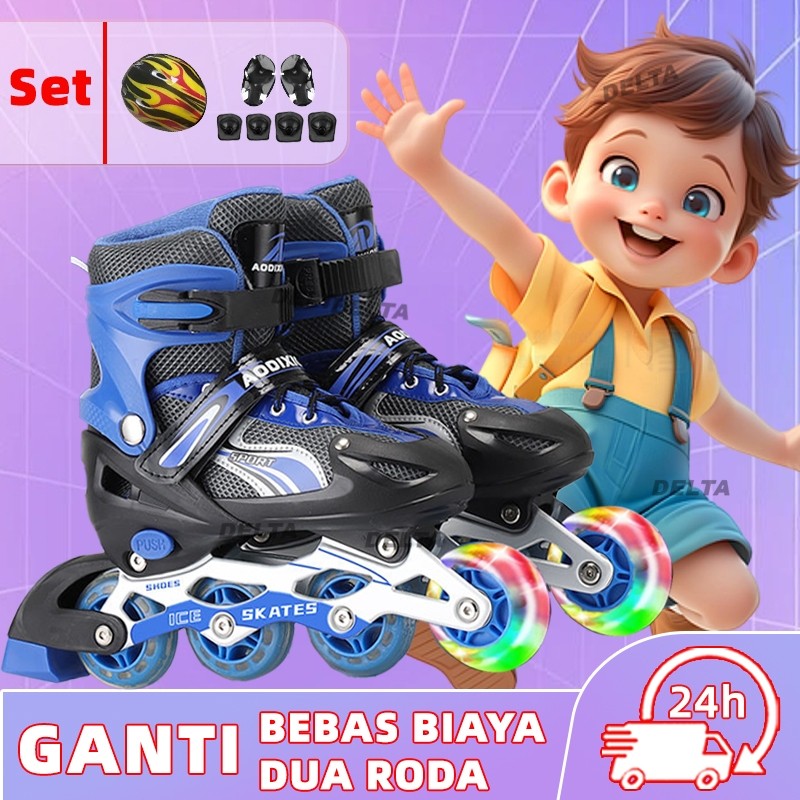 【DELTA】Model Bajaj sepatu roda anak laki laki sepatu roda LED sepatu roda anak laki laki 5 tahun