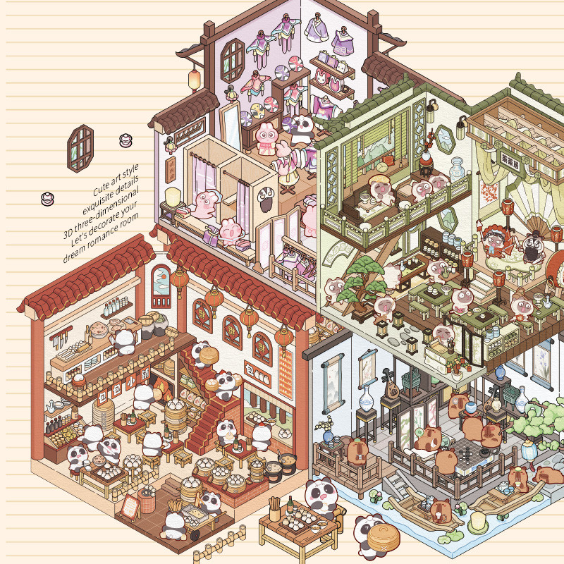 

4Style 2Pcs/bag Storage Landscaping Stickers DIY 3D Landscape Stickers Chinese Style Hand Account Scrapbooking Collage Materials