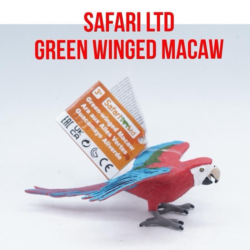 Safari Ltd Green Winged Macaw Bird Burung Macaw Bersayap Hijau Ara chloropterus Makaw Merah Hijau Ma