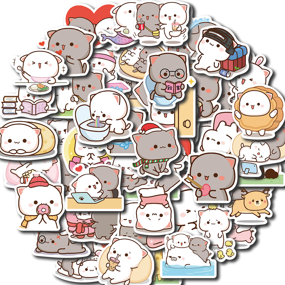 

60PCS Kawaii Cat Mood Sticker PVC Graffiti Sticky Aesthetic Decorative Scrapbook DIY Child Phone Stationery Supply for Kid