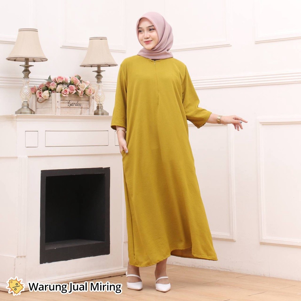 Dress Gamis Daster Tunik Crinkle Airflow Polos Busui Lengan 3/4 Baju Gamis Panjang Santai Harian Rum