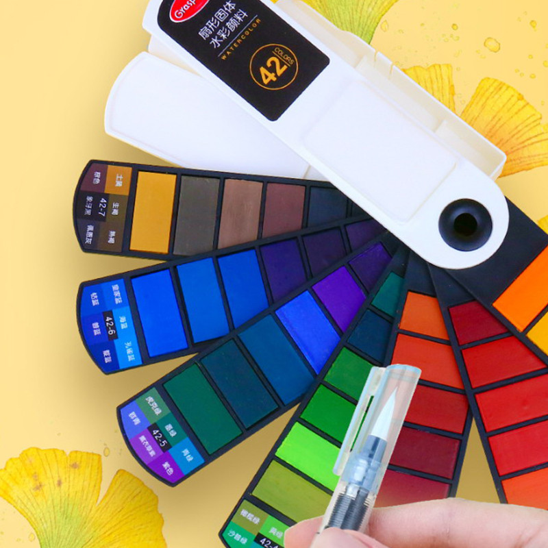 

Professional Solid Watercolor Pigment Foldable Travel Water Color Pigment Water Brush Pen Art Specific Fan Shaped Painting Tools