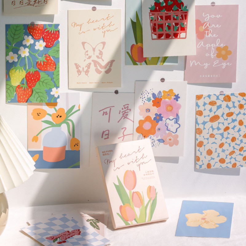 

Cartoon Cute Flowers Colorful Postcard Creative Diy Wall Sticker Decorative Card aesthetic Photo Props 30 Sheets Greeting Card
